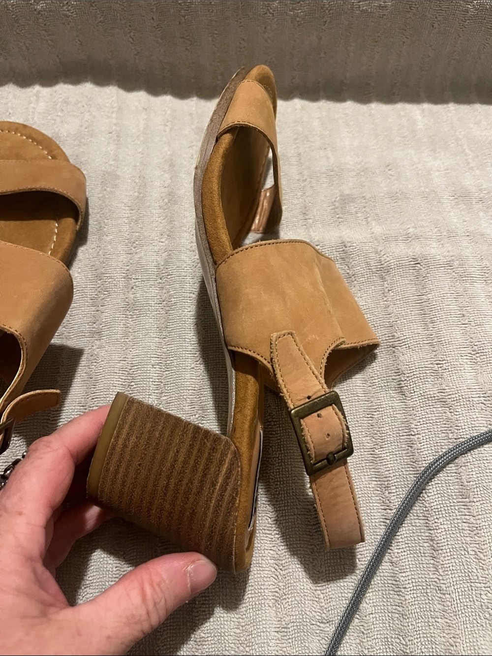 Dune London Tan Leather Block Heel Comfort Sandals -size 40 - Picture 4 of 7